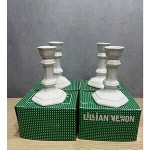Set of 4 White Candlestick by Lillian Vernon NOS Christmas Holiday Candle Holder